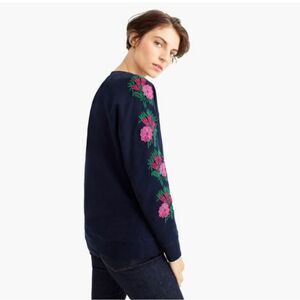 J. Crew Women's‎ Sweatshirt with Embroidered Sleeves Navy Size Small